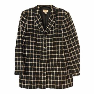 Talbots Black and White Notched Collar Windowpane Jacket 10 Petite